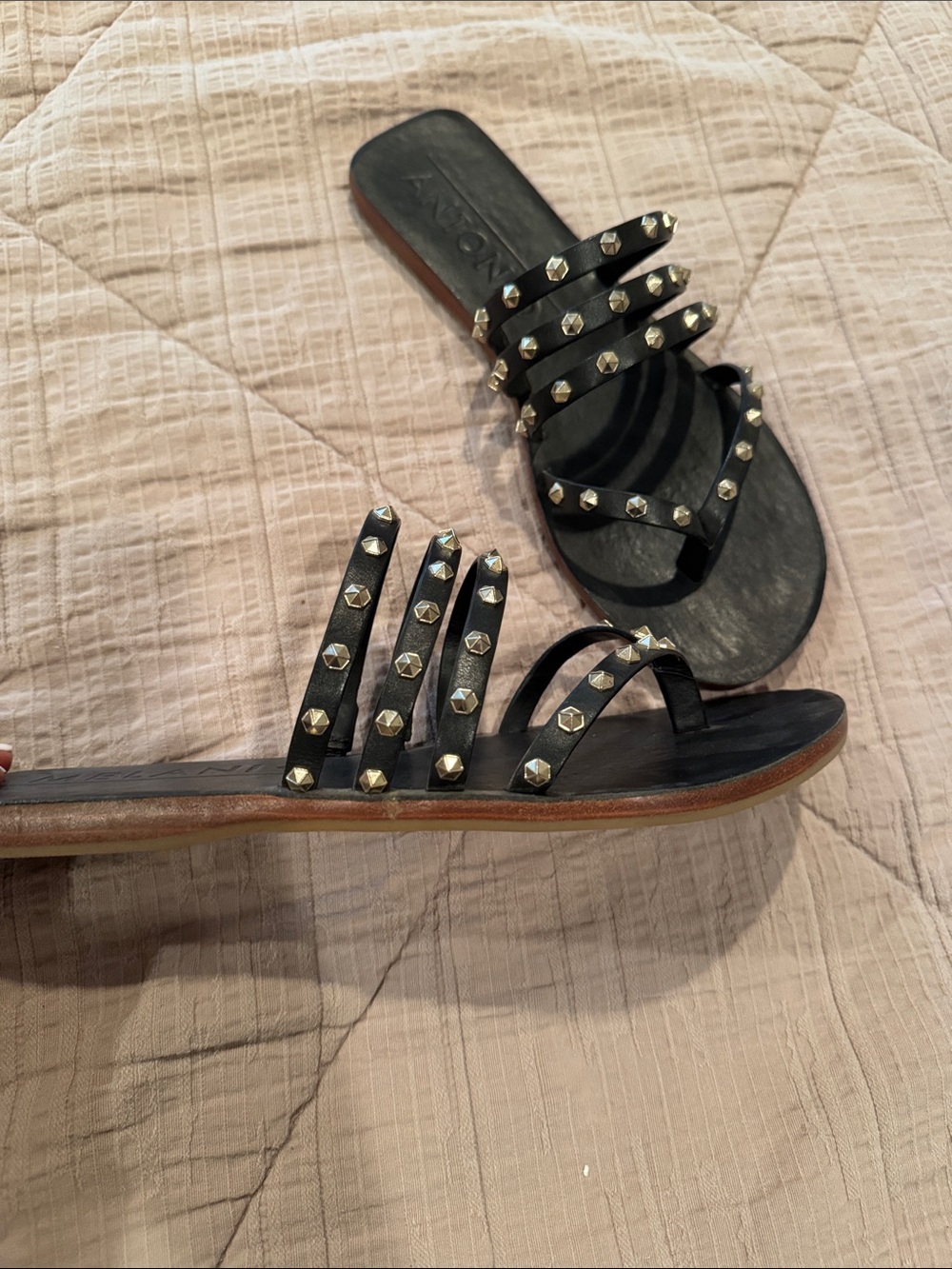 Black Studded Leather Slide Sandals - Picture 4 of 5